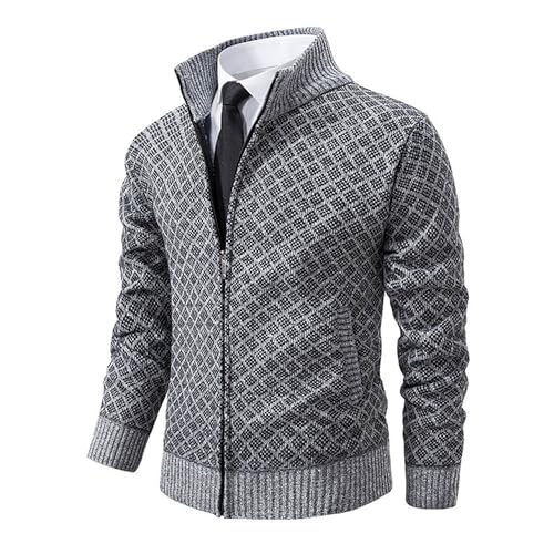 Mens Diamond Check Pattern Sweater Winter Warm Thickening Knit Cardigan Threaded Elastic Hem Knitwear2