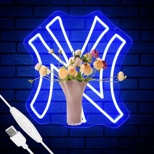 NY Baseball Neon Sign New York Cool Light Up Dimmable NY Team Logo Hanging Led Neon Sign for Wall Decor Bedroom Party Man Cave Bedroom Game Room Deco Birthday Christmas Gift for Boys Fans (Blue)