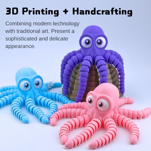Image of 3D Printed Cute Octopus Toys,Flexible Joint 3D Printed Animals(Pink) | boy toys age 6-8,Animal Figurine,Easter Basket Stuffers for Kids, 3D Printed toys, Classroom Prizes Supplies