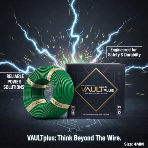 Image of VAULTPlus Green 4MM 90 MTR CCA Copper Electrical Wire |Conductivity Cable for Home & Industrial Wiring