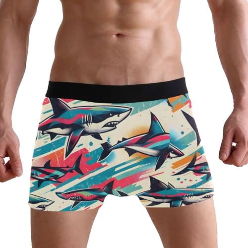ALAZA Men's Boxer Brief,Seamless Sketch Sharks Watercolor Underwear Shorts with Waistband,Soft and Breathable,S3