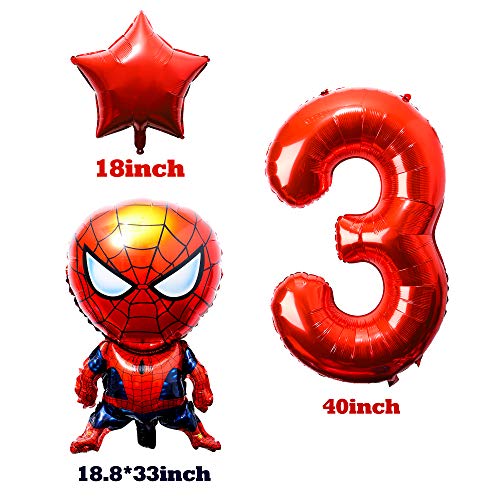 Pantide 8Pcs Spider Superhero Balloons 3Rd Birthday - Including Giant Number 3 Balloon, Foil Balloons, Superhero Theme Birthday Party Decorations Supplies For Baby Kids Boys Who Likes Spider Hero #TOP1