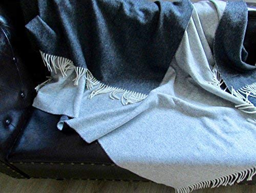 Kaschmir Plaid doppelseitig Anthrazit 135x185, 50% Kaschmir 50% Merino Wolle
