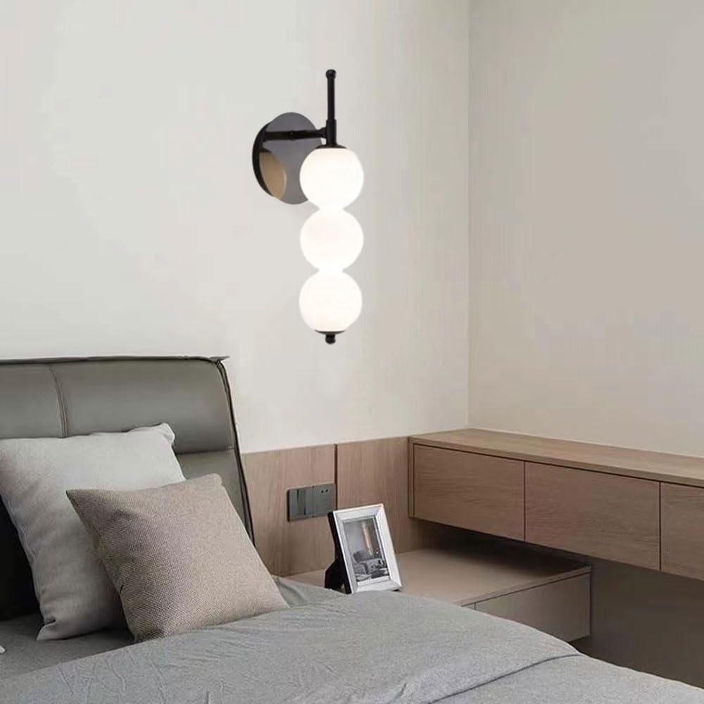 KXEcoLife Wall lights for bedroom Bathroom Lighting Fixtures Lamp Over Mirror Matte Black Lights Mount Light Fixture With White Glass Globe Shade For Porch Workshop Kitchen Living