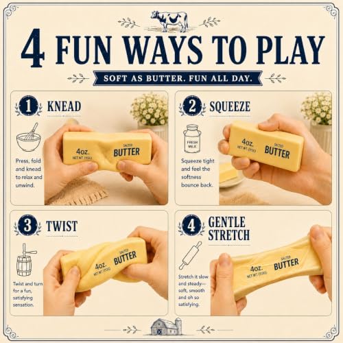 Image of 4PCS Butter Squishy - Slow Rising Butter Squishy Toy, Realistic Food Fidget Toys for Adults, Soft PU Material, Sensory Anxiety Relief & Focus Aid, Portable 5.5 Inch Squishy Butter for Office & Home