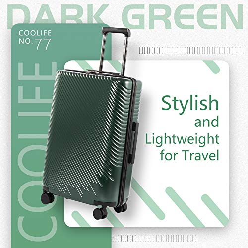 Coolife Luggage 3 Piece Sets PC+ABS Spinner Suitcase carry on Fashion (Dark green, One_Size)