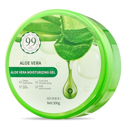 NAILKISS Aloe Vera Gel, Organic Moisturizing Cream Soothing and Hydrating for Face, Skin, Hair & Sunburn Relief, 100% Pure Aloe Gel for All Skin Types-300ml (10.1fl.oz)