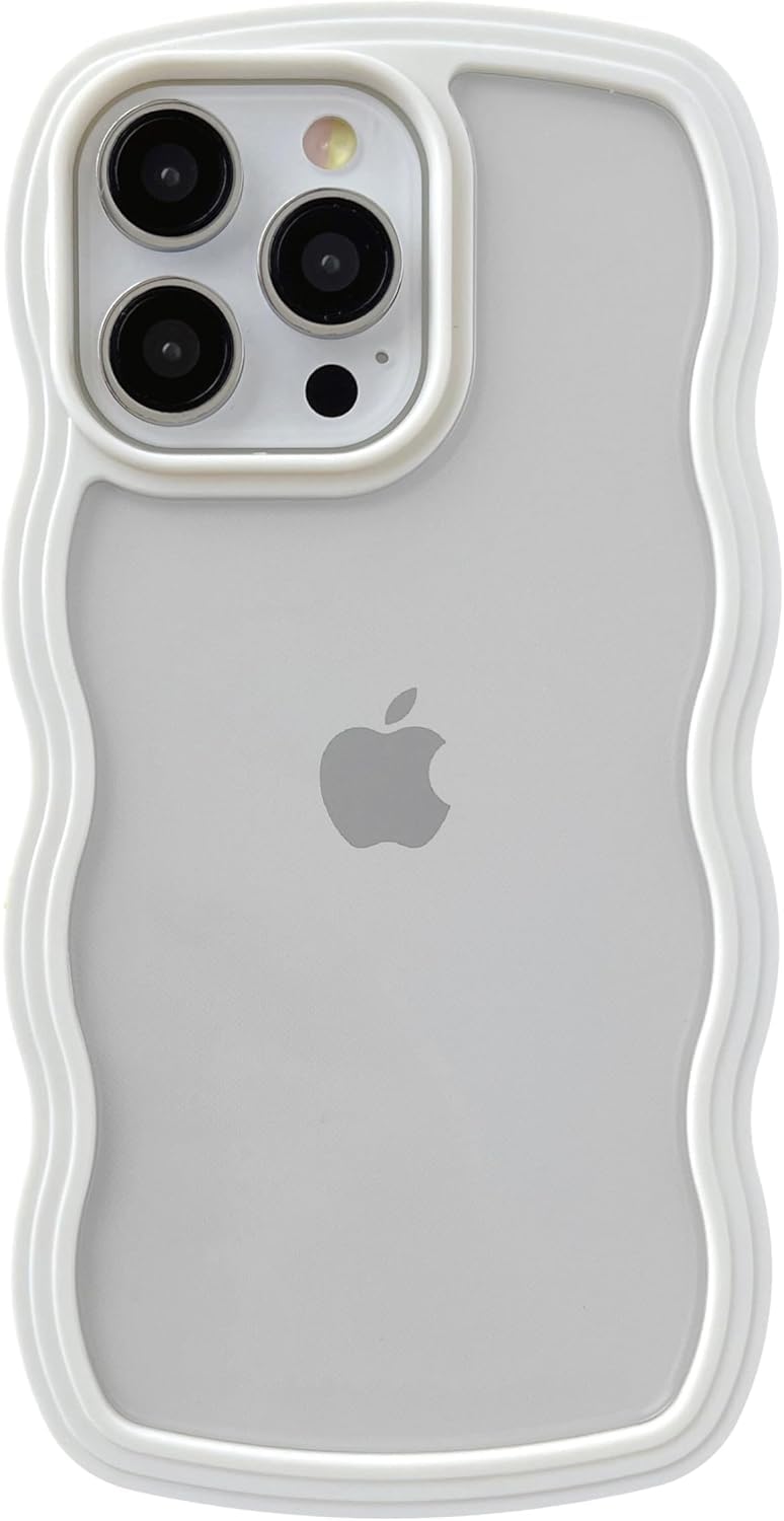 Erams Online Compatible with for iPhone 15 Pro Case, Cute Curly Wave Frame Clear Case for Girls Women, Transparent Soft Silicone TPU Bumper Shockproof Protective Phone Cover for iPhone 15 Pro (White) (B0D9P67ZTJ) Amazon Price History, Amazon Price Tracker