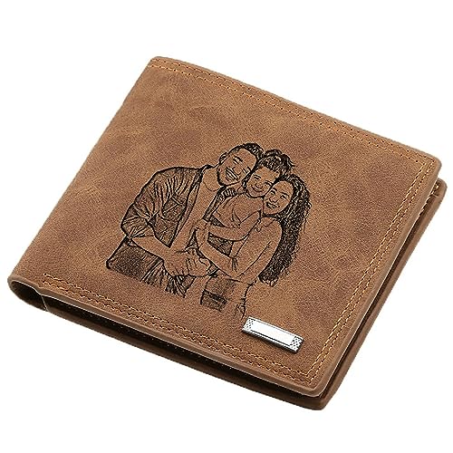 Personalized Photo Wallets for Men, Gifts for Father's Day from Daughter, Gift for Him/Dad/Husband/Men, Custom Engraved Bifold Minimalism Wallet (Brown)