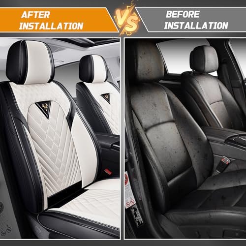 Image of Fit for Toyota RAV4 Seat Covers Full Set 2008-2026 | Nappa Leather Seat Covers for RAV4 Full Set, Airbag Compatible, Full Coverage Seat Protectors, Easy Install(Black /White)