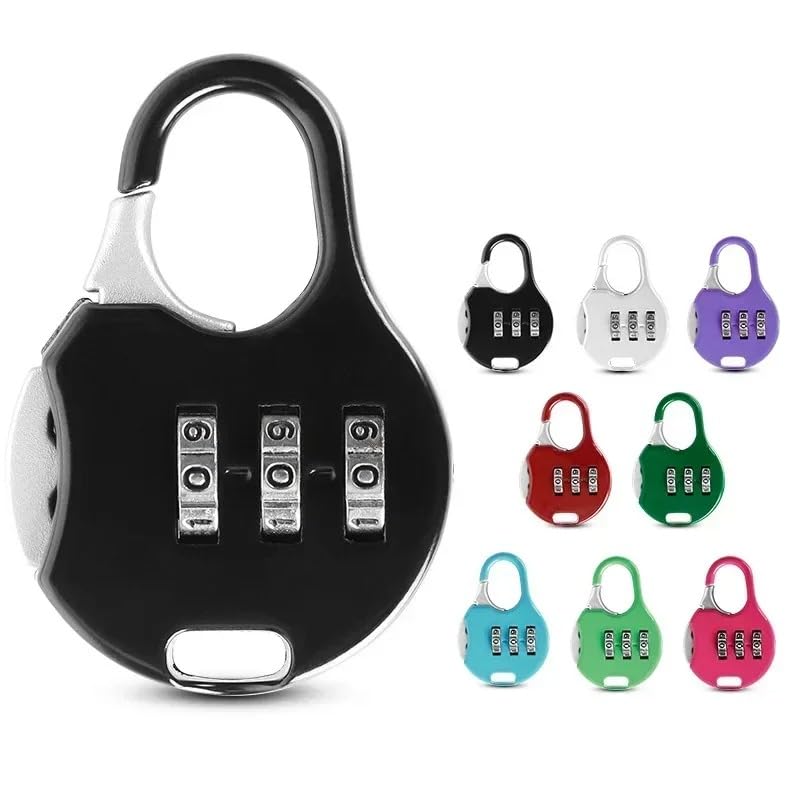 sskr 3 digit combination padlock for backpack, suitcase & locker | resettable travel lock | 1 piece (random color)