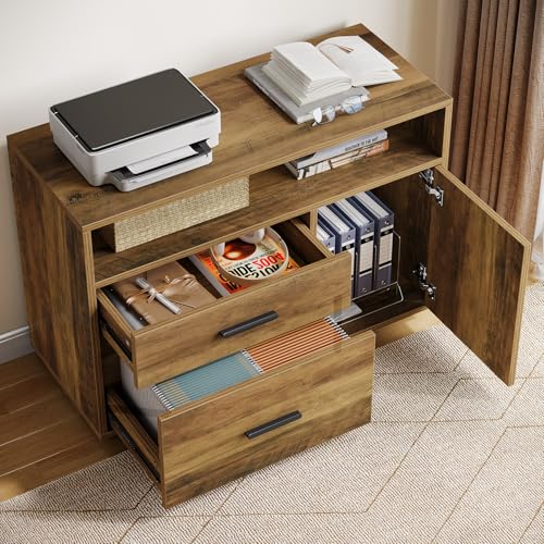 Image of Tribesigns L Shaped Desk with Drawer Cabinet, 63 inch Executive Computer Desk and lateral File Cabinet, 2 Piece Home Office Furniture with Drawers for Hanging, Door