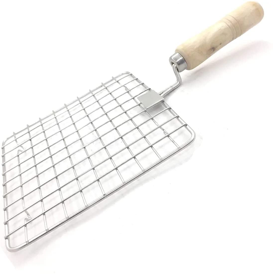 PINGAKSHA Stainless Steel Square Roaster Tandoor Barbeque/Roti/Papad Jali Griller with Wooden Handle (Silver)-image-2