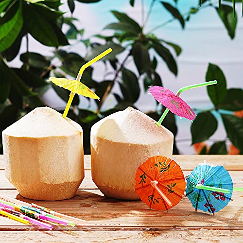CVNDKN 150 Pcs Umbrella Straws,Colourful Disposable Bendable Drinking Straws For Tropical Hawaiian Beach Theme Parties, Bar Cocktail Decoration.