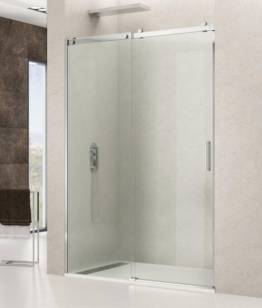 GME - Mampara Ducha Frontal Cromo 1 Fija + 1 Corredera 100cm | Mampara de Cristal Reversible con Ancho Adaptable 95-100cm, 197cm de Altura y Cristal Templado 6mm Antical