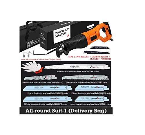 Reciprocating Saw Variable Speed,115Mm Cutting Depth, Tool Free Blade Change,Includes Blades for Wood & Metal Cutting,CuttingSet(All)