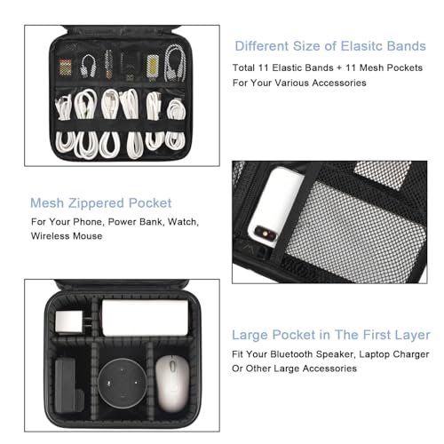 matein cable organizer bag waterproof travel electronic storage shockproof portable double layer tech bags carrying case for cord earbuds charger sd card dj gifts black