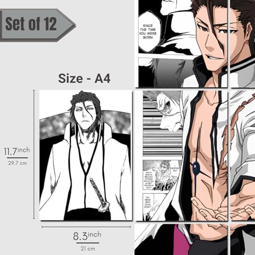 Image of Posternet Set of 12 Sosuke Aizen manga kit wall decor 300 GSM hard poster Bleach posters Paper Print (11.7 inch X 8.3 inch) Full size (33 inch X 23 inch, Packed)