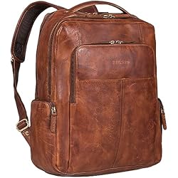 Maletas Dolce Gabbana STILORD 'Sigrid' Mochila piel para portátil 17 pulgadas Mochila de trabajo para señoras Mochila de negocios para hombres Mochila de piel auténtica para profesores, Color:brandy - coñac