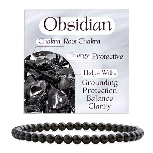 Obsidian - Protective - 4mm Beaded Bracelets for Women Handmade Semi Precious Natural Stone Stretch Elastic Jewelry Yoga Protection Gifts Small
