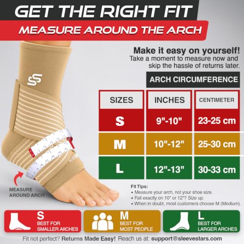 Image of Sleeve Stars Ankle Brace for Women & Men, Ankle Wrap for Sprained Ankle, Compression Sleeve for Plantar Fasciitis Relief, Easy Customizable Support: w /Removable Strap (Single /L:12 inch-13 inch /Beige)