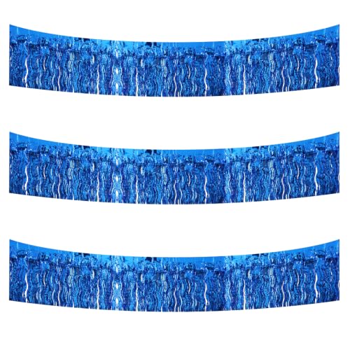 Image of BEISHIDA 3 Pack Blue Wavy Foil Fringe Garland 30ft Tinsel Wall Decor