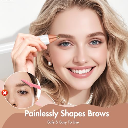 Image of Acavado 2-in-1 Dual Head Eyebrow Trimmer & Flawless Facial Hair Removal for Women, Painless & Gentle Facial Hair Remover for Brows, Chin, Upper Lip, Cheeks, Type-C Charging for Women, White AU3