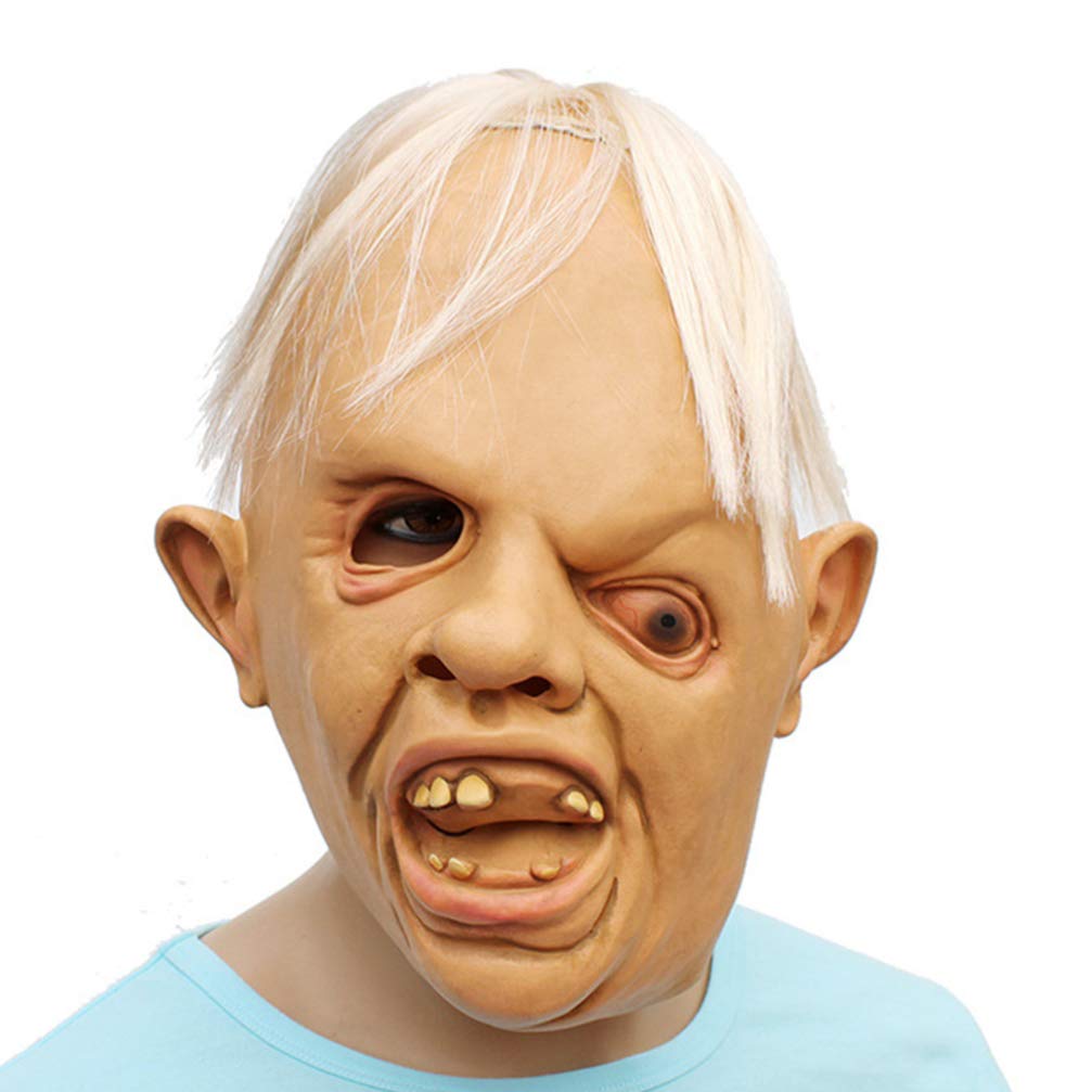 BESPORTBLE Halloween Realistic Oblique Eye, Creepy Wrinkle Mask, Scary Full Head Mask with Hair for Adults Masquerade Halloween