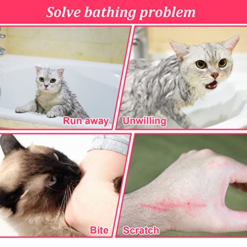 Image of Catcan Cat Bathing Bag, Breathable Cat Grooming Bag, Anti Scratch Adjustable Cats Shower Washing Bag with Mesh for Nail Trimming