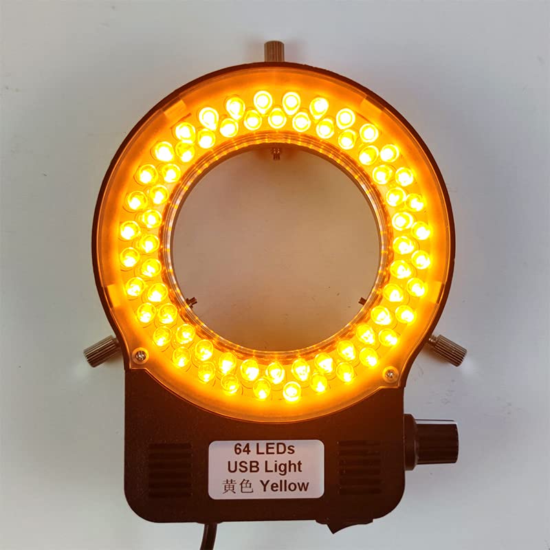 USB Colorful 64 LED Ring Light, USB Light Source for Microscope Ring Light Illuminator Lamp Adjustable for Monocular Trinocular Stereo Microscope Video Lens Camera Lab Soldering Repair (Yellow)