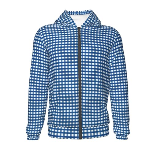 Blue Gingham Kids Pullover Hoodies Boys Zip Up Sweatshirts Girls Athletic Clothes with Pocket2