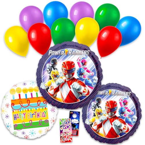 Power Rangers Balloon 13 Pack - Bundle of 2 Decorative Foil Balloons, Birthday Balloon, Stickers, More | Decorations for Parties