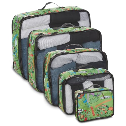 Ninja Turtles Packing Cube Set - Leonardo, Raphael, Donatello, Michelangelo - TMNT 5 Piece Packing Cube Travel Essential - Luggage Organizer Set - For Kids,Teens, Adults