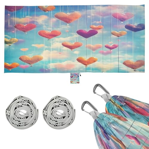 Haskirky Watercolor Heart Camping Hammock, Single Portable Hammocks with Tree Straps & Attached Carry Bag, 330Lbs Capacity Perfect for Outside Indoor Hiking Beach Backpack Travel