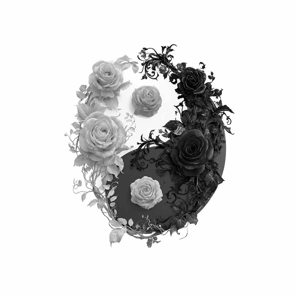 XENIOU Black Grey And White Wall Art Yin Yang Ros Vine prints for walls, decorative paintings for Living Room Bedroom Home Decoration(Multicolor)-80x120cm Unframed