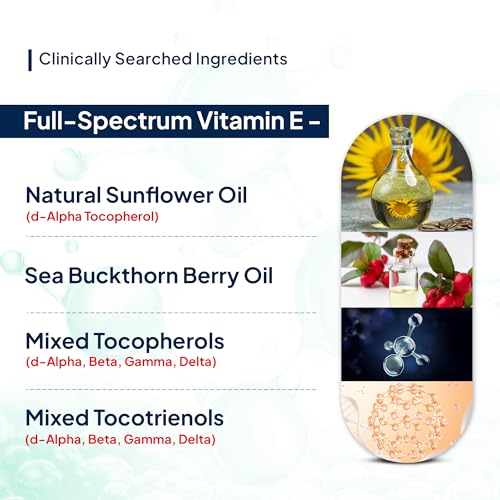 Image of Miduty Mixed Tocopherols & Tocotrienols - Full Spectrum Vitamin E Supplement - With Sunflower & Sea Buckthorn Oil - Natural Antioxidant Support for Skin, Heart & Brain Wellness - 30 Veg Softgels