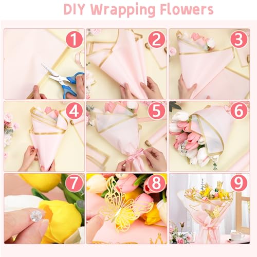 218 kits de papel de embrulho de buquê de flores, 50 folhas, 5 cores, papel de embrulho floral imper