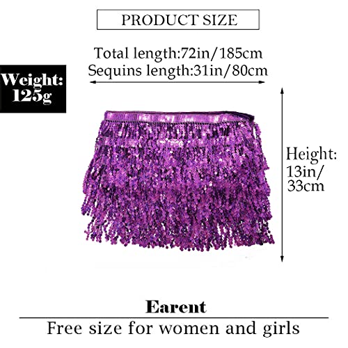 Earent Boho Sequin Skirts Belly Dance Hip Skirt Tassel Fringe Hip Scarf Rave Party Performance Costum For Women And Girls (G-Purple) #TOP2