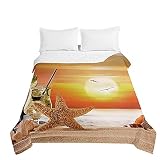Surwin Colcha de Verano Reversible con Estampado Estrella Mar, Edredón Cubrecama Rellenos de Algodón, Microfibra Colcha Suave y Transpirable de Primavera y Entretiempo (Crepúsculo,130x150cm)