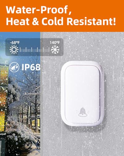 Image of Wireless Doorbell, Battery Free Door Chime, 600ft, 38 Chimes, IP68