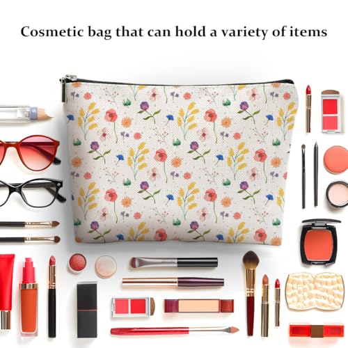 4 Pcs Watercolor Wildflower Makeup Bag, Botanical Cosmetic Bag Plant Lover Friendship Gifts for Women Sister Bestie Mom Friend Thanksgiving Christmas Birthday Gifts Travel Toiletry Bag Accessories4