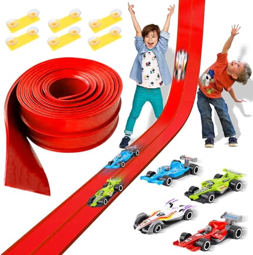 Pista Coches Flexible para Niños – Pista Carros O Circuito de Coches de 3,9 m con 4 Coches de Carreras F1, Juguete Creativo de Construcción, Set de Rampas. Regalo Navidad