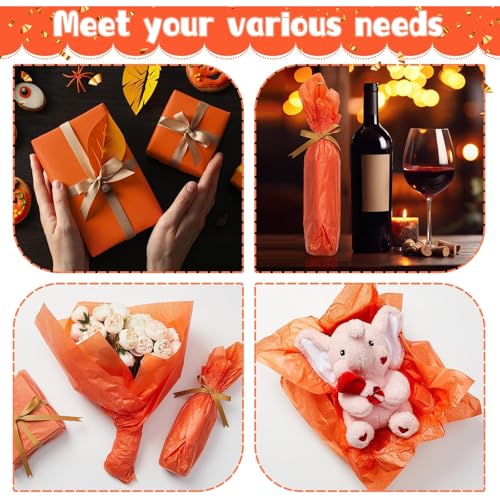 POPOYU 60 Blatt Seidenpapier Geschenkpapier Orange,35x50cm Seidenpapier Verpackungsmaterial Papier Tissue Paper Packseide für Weihnachten Orangefarbenes Seidenpapier für Geschenktüten