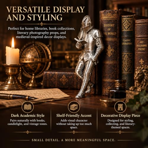 Medieval Knight Bookshelf Decor, Finished Armored Knight Sculpture，Silver - image 5