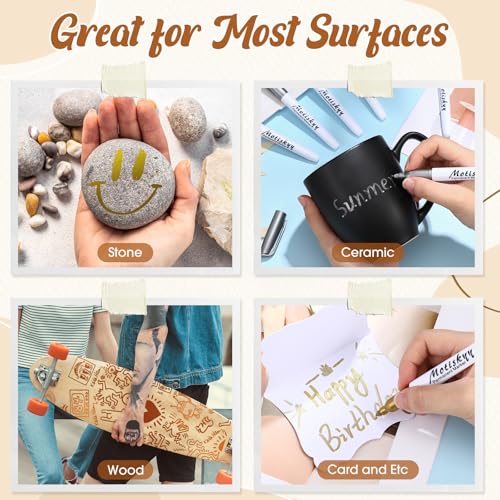 Image of Motiskyy 48 Pcs Metallic Permanent Markers Bulk Metallic Marker Pens Medium Tip Quick Dry Paint Pen for DIY Crafts Artist Illustration Gift Card Making(Gold and Silver)