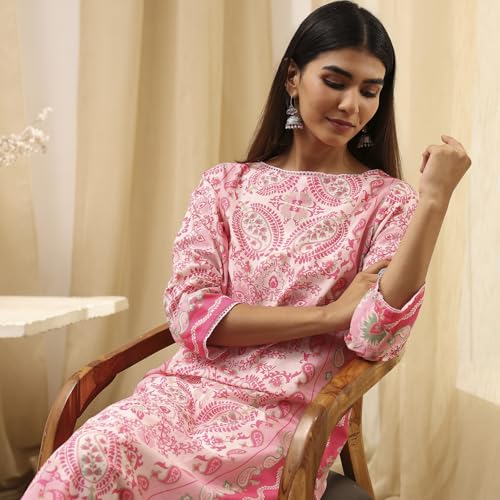 Image of BIBA Women Cotton Straight Fit Straight Printed Kurta