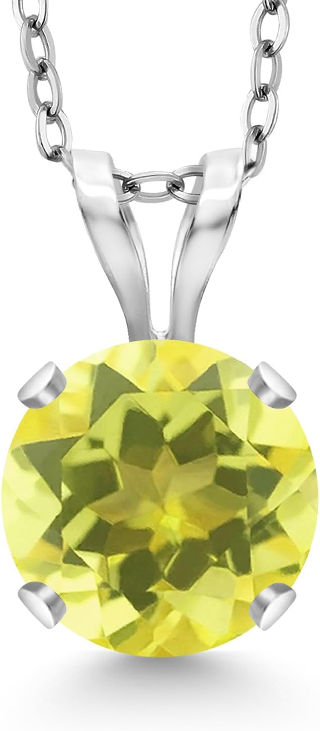 Gem Stone King 14K White Gold Canary Mystic Topaz Pendant Necklace for Women | 1.00 Cttw | Gemstone November Birthstone | Round 6MM | With 18 Inch Silver Chain