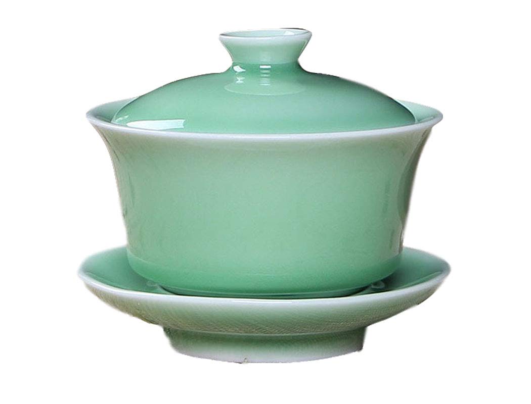 Bol à thé Longquan céladon vert jade en porcelaine de 10cm Plum Green