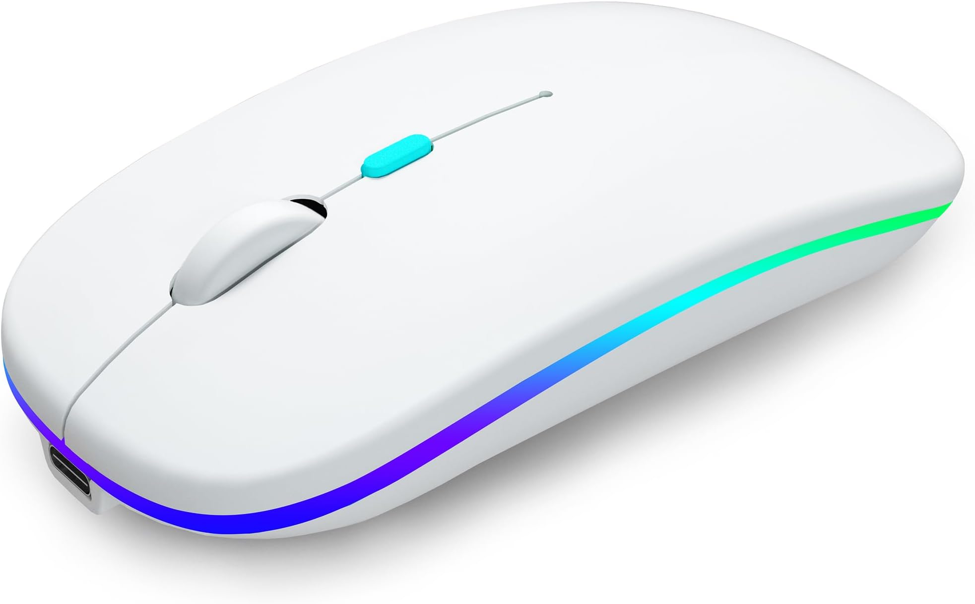 AIKOKOK Wireless Bluetooth Mouse Rechargeable Laptop Mice with LED Use Portable(BT5.2 and USB 2.4G) Dual Mode Connection Silent Slim Computer Mouse for Laptop/iPad Tablet/Apple MacBook/PC(White)