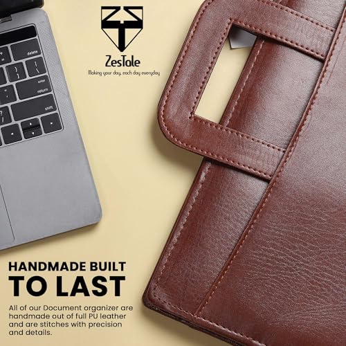 Image of ZesTale PU Leatherette Files for Documents of 20 Leafs B4 Size (Bigger Than A4 Size) Folder of Hidden Handle Multipurpose Portfolio Professional Executive Document File Folder for Office(Color-Tan)
